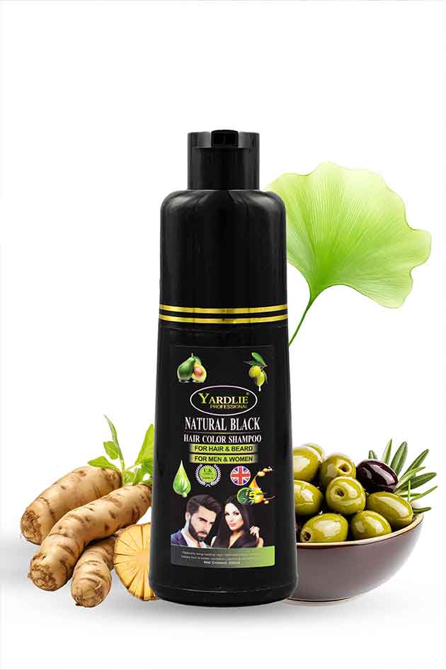 Yardlie Hair Color Shampoo Natural Black - 100% Grey Coverage, 5-in-1 Ammonia-Free Formula for Vibrant Color Lasting 4 Weeks